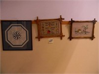 (3) Needlepoint Pictures, 2 w/CrissCross Frames