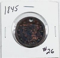 1845  Large Cent   Holed