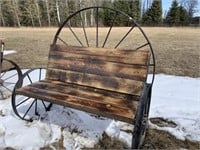 Steel Wheel Garden Bench c/w Burnt Wood