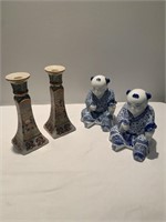 Oriental Figures & Pair of Candlesticks