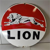 Porcelain Lion Gasoline Sign