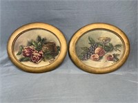 Pair Signed 1910 Oval Floral Oil Paintings