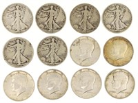 US SILVER WALKING LIBERTY & KENNEDY 50C COINS - $6
