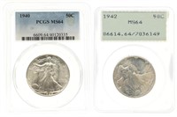 1940 & 1942 US WALKING LIBERTY 50C SILVER COINS PC
