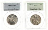 1942-S & 1943 US WALKING LIBERTY 50C SILVER COINS