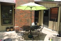 Mid Century Metal Outdoor Table, 4 Chairs,Umbrella