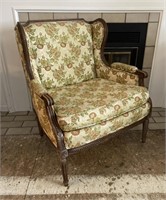 Vintage Carved Frame Upholstered Arm Chair
