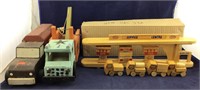 Three Vintage Wood Toys- Esso Service Center,