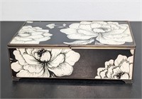 Vintage Glass Jewelry Box Black & White Floral