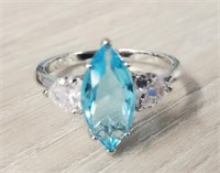 Aquamarine & White Topaz Gemstone Ring