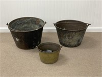 3 Brass Buckets from the 1800s