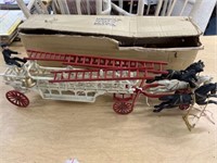 LARGE VINTAGE CAST IRON HORSE DRAWN FIRE ENGINE