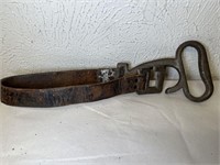 ANTIQUE CAST-IRON/LEATHER FIREMAN HOOK - 23 INCH