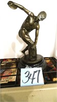 Discus Thrower Bronze Sculpture on Marble Base