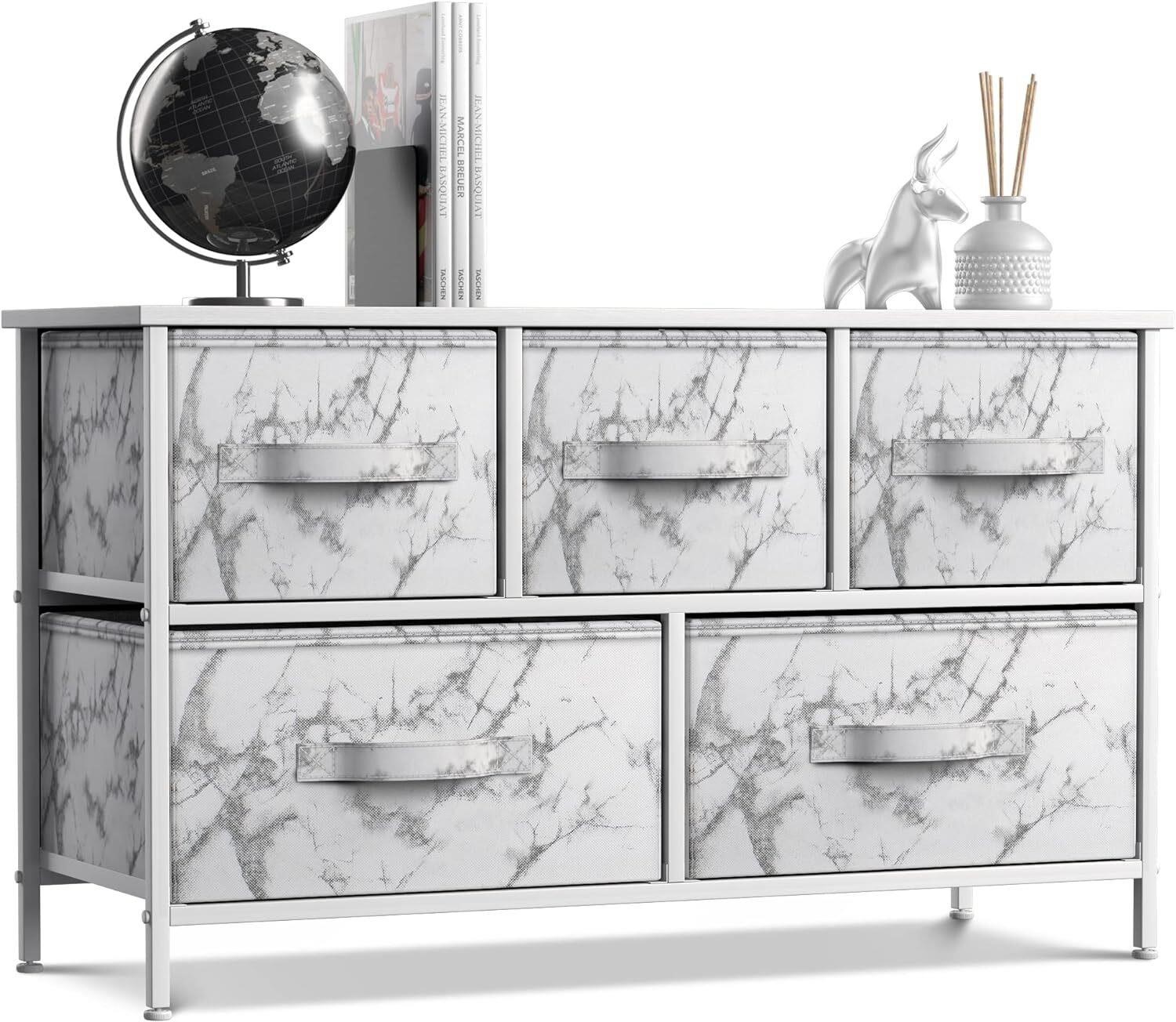 Sorbus 5-Drawer Dresser - Marble White/White