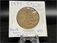 1934 Chicago World?s Fair Good Luck Medal