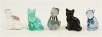 Four Fenton Cats w/ White H/P Signed by Artist