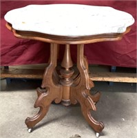 Scalloped Marble Turtle Top Table On Casters