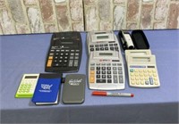 BOX LOT: 11 ASSORTED CALCULATORS & A LASER