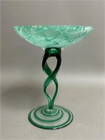 Large Blown Glass Bowl w/ Swirl Glass Base