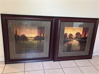 Pair of Wood-Framed Decorator Prints w/ Glass