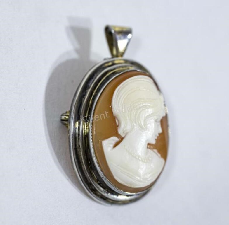 Cameo Combination Brooch / Pin Pendant Marked 800