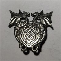 Silver Plated Winged Dragon Crest Concho