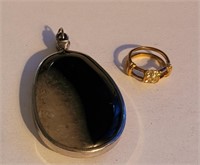Large Polished Stone Pendant and Ring