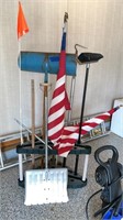 Yard tool rack, flags and yard tools