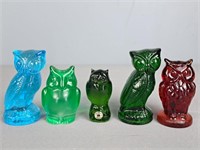 Lot Of 5 Art Glass Owls - One Marked Reijmyre