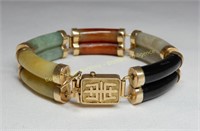 14K Gold, jade & onyx bracelet en or 14K avec