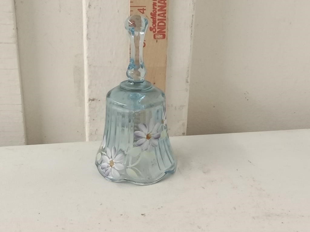 small blue Fenton glass artist signed bell