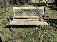 WOODEN PARK BENCH WITH METAL FRAME