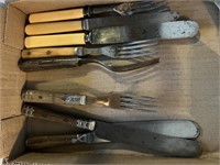 ANTIQUE BONE & WOOD KNIFES AND FORKS