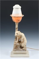 CARVED ITALIAN ALABASTER FIGURAL BEAR LAMP