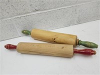 2 Primitive Rolling Pins Red & Green Handles