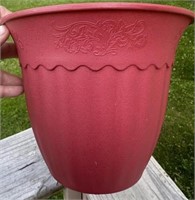 TrueLiving 8in Red Plastic Vase Planter NEW