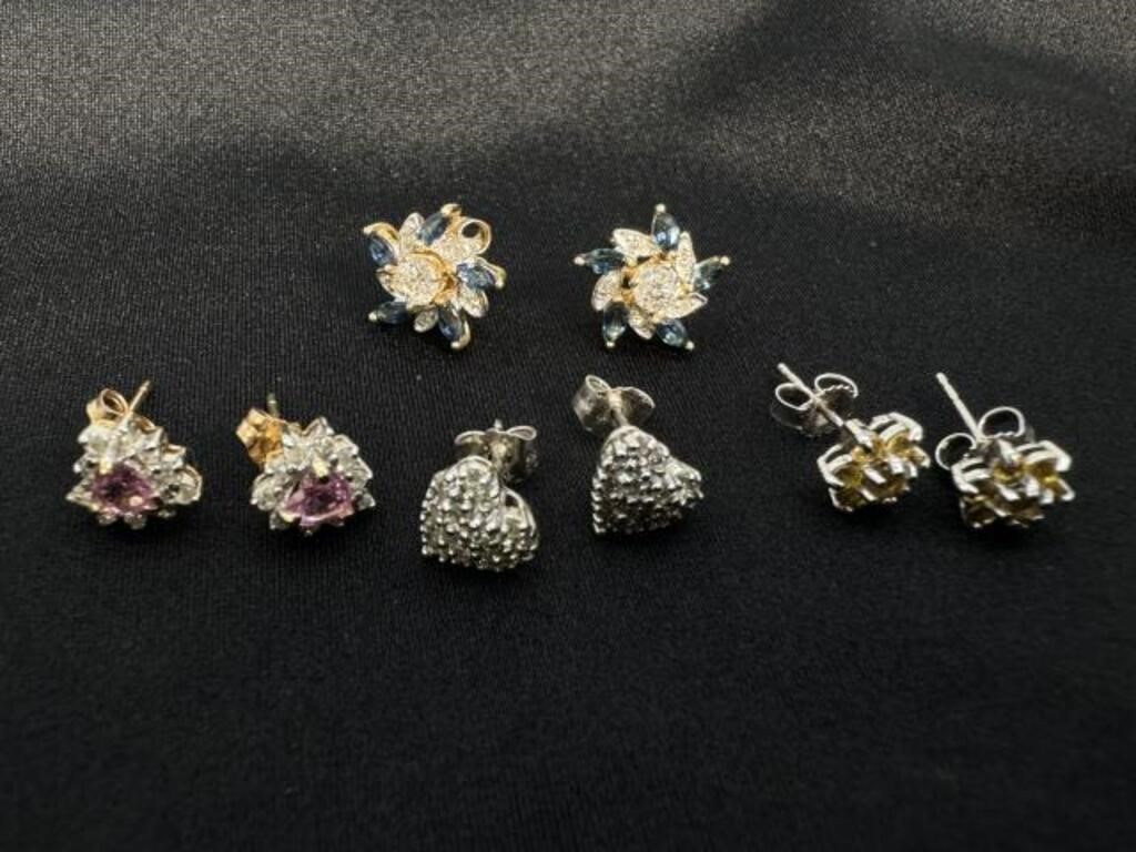 4 Sets of 14K Pin Back Earrings w/ Stones 4.2 dwt