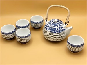 Japanese Blue & White Porcelain Tea Set