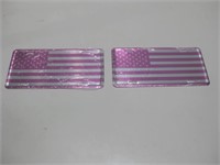 Two Pink U.S. Flag Vanity Plates