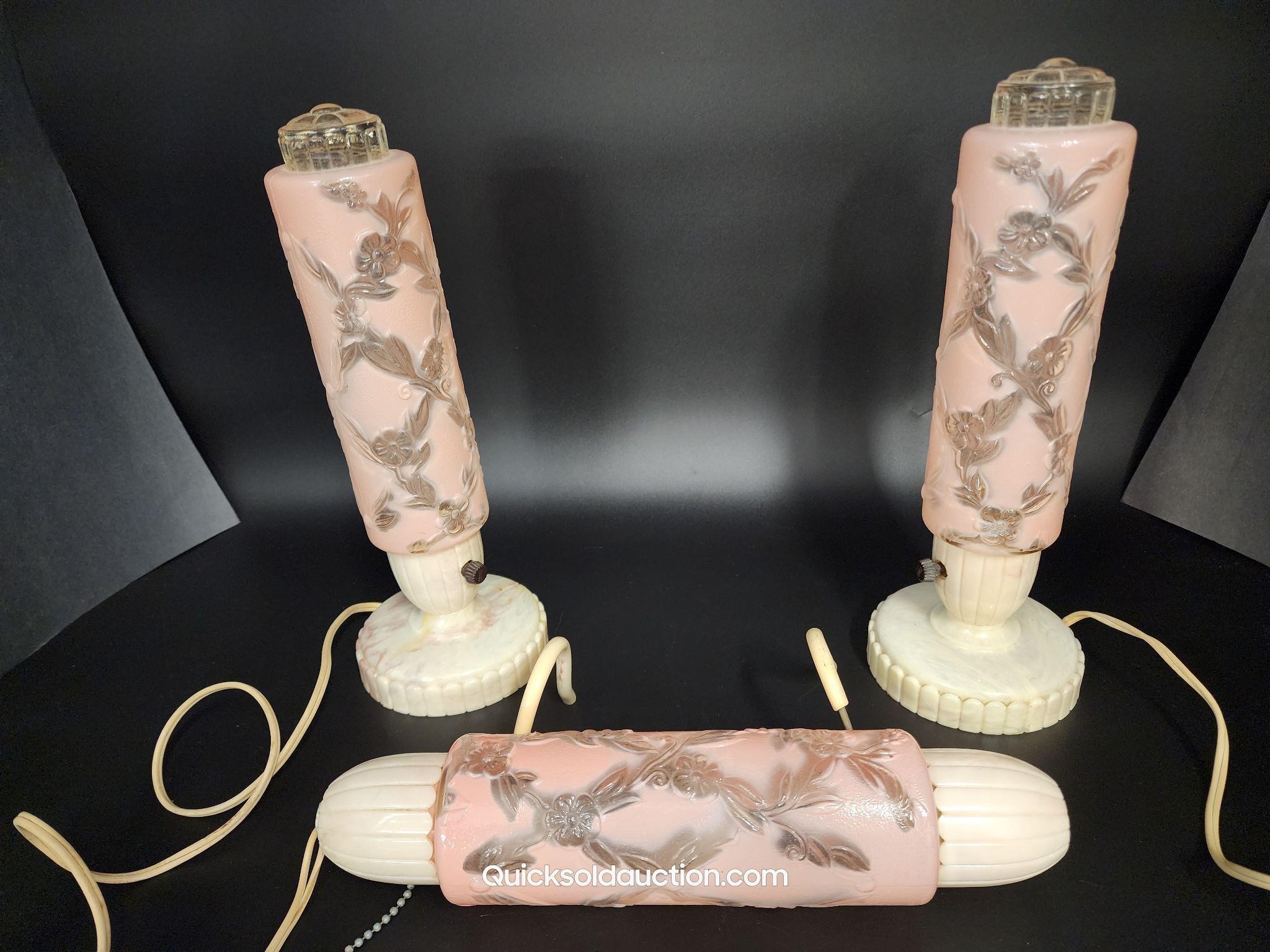 Vintage Boudoir 3 Piece Light Set On Plastic Bases