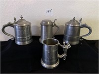 4 Metal Beer Steins