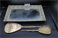Mirror Tray With Brush & Handheld Mirror