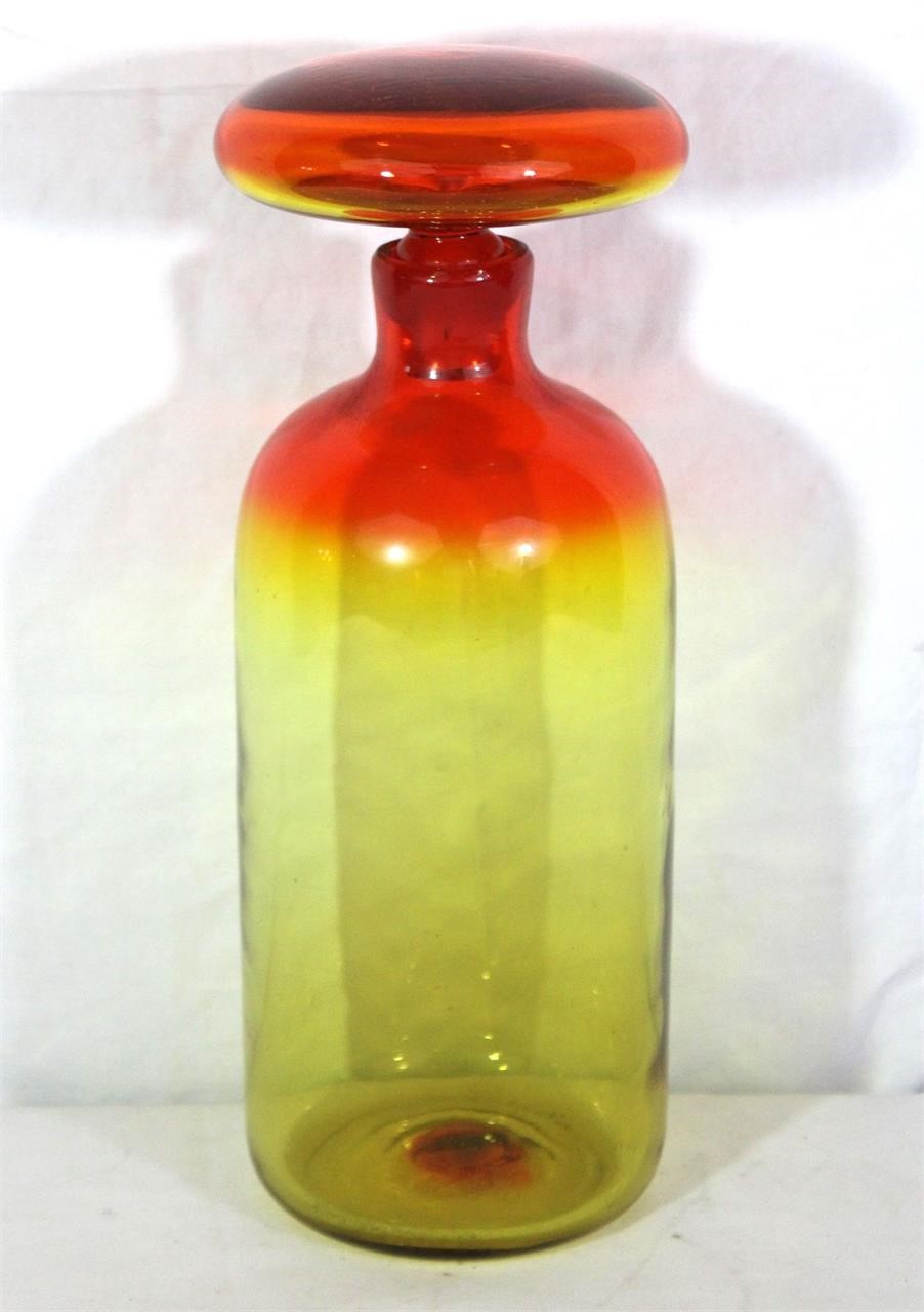RARE 1960s Blenko Amber/Tangerine Mushroom Bottle