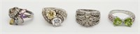 4-STERLING FASHION BLING RINGS WITH MULTI