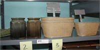 Shelf lot: 4 round mats; 2 open canisters