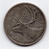 1939 Canada 25 Cent Silver Coin