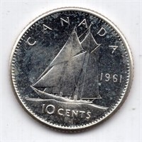 1961 Canada Uncirculated 10 Cent Coin