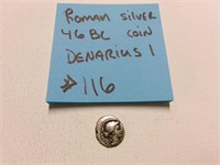 ROMAN SILVER COIN 46BC 1 DENARIUS