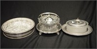 Three vintage silver plate & crystal serving bowls